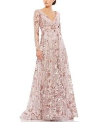 Mac Duggal - Embellished V Neck Illusion Long Sleeve A Line Gown - Lyst