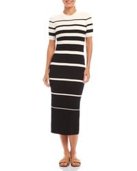 Karen Kane - Rib Stripe Short Sleeve Midi Sweater Dress - Lyst