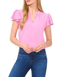 Cece - Flutter Sleeve V-Neck Top - Lyst