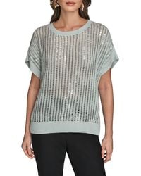 Donna Karan - Sequin Open Stitch Short Sleeve Sweater - Lyst