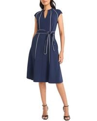 Maggy London - Contrast Piped Belted Midi Dress - Lyst