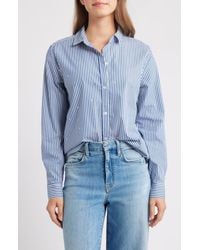 Beach Lunch Lounge - Lynden Embellished Stripe Cotton Blend Button-Up Shirt - Lyst