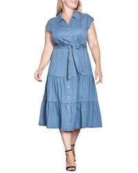 Standards & Practices - Tiered Denim Midi Shirtdress - Lyst