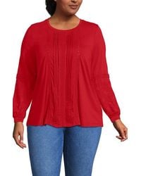 Lands' End - Lightweight Jersey Lace Mix Long Sleeve Pintuck Top - Lyst