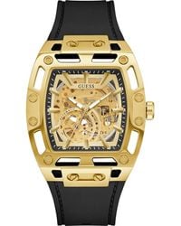 Guess - Phoenix Goldtone Skeleton Automatic Silicone Strap Watch, 43Mm X 42Mm - Lyst
