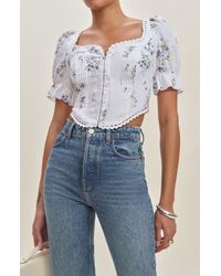 Reformation - Simmie Floral Puff Sleeve Linen Crop Top - Lyst