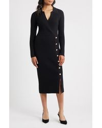 Tahari - The Polo Collar Chaya Button Detail Long Sleeve Rib Sweater Dress - Lyst