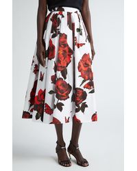 Alexander McQueen - Tudor Rose Pleated Cotton Midi Skirt - Lyst