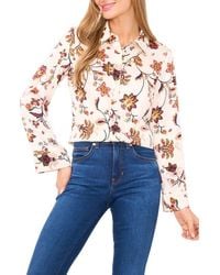 Cece - Floral Border Print Satin Button-Up Shirt - Lyst