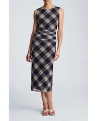 Kenneth Cole - Ruched Plaid Midi Dress - Lyst