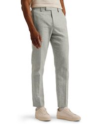Ted Baker - Damasks Slim Fit Flat Front Linen & Cotton Chinos - Lyst