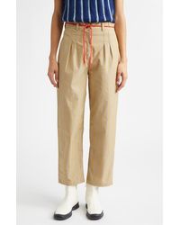 KÚR - Shoelace Stripe Pleated Organic Cotton Straight Leg Pants - Lyst