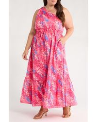 Sugarlips - Leah Abstract Elya One-Shoulder Cotton Maxi Dress - Lyst