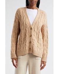 ATM - Cable Knit Wool & Cotton Blend V-neck Cardigan - Lyst