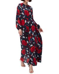 Diane von Furstenberg - Sydney Rose Print Long Sleeve Maxi Dress - Lyst
