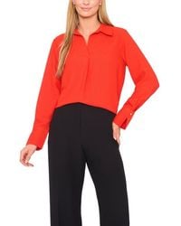 Halogen® - Tonal Stripe Collared Split Neck Top - Lyst