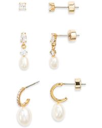 Nordstrom - Set Of 3 Demi Fine Cubic Zirconia Stud & Pearl Drop Earrings - Lyst