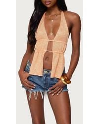 Edikted - Sequin Split Front Knit Halter Top - Lyst