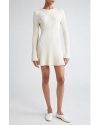 Loulou Studio - Amalia Long Sleeve Cotton & Silk Blend Rib Sweater Dress - Lyst