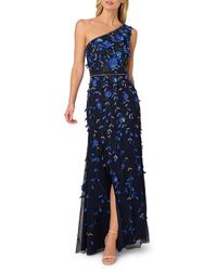 Adrianna Papell - 3D Floral Beaded One-Shoulder A-Line Gown - Lyst