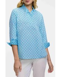 Foxcroft - Tammy Geo Lattice Print Ruffle Collar Top - Lyst