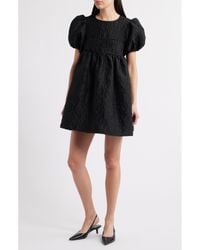 Sister Jane - Oyster Jacquard Tie Waist Puff Sleeve Minidress - Lyst