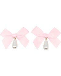 petit moments - Bow Imitation Pearl Drop Earrings - Lyst