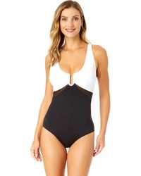 Anne Cole - Mesh Around U Ring Mesh Insert One Piece Swimsuit - Lyst