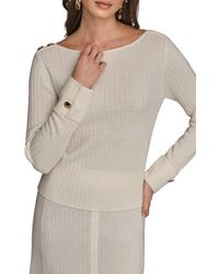 Donna Karan - Button Shoulder Boat Neck Rib Sweater - Lyst