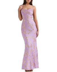 House Of Cb - Capriana Metallic Sleeveless Lace Back Mermaid Gown - Lyst