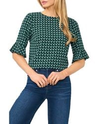 Cece - Geo Print Ruffle Cuff Top - Lyst