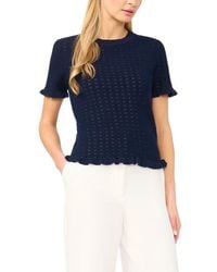 Halogen® - Ruffle Trim Pointelle Stitch Short Sleeve Sweater - Lyst