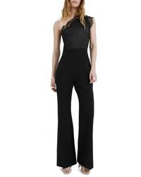 Mango - Lace Detail One-Shoulder Jumpsuit - Lyst