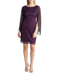 Connected Apparel - Cape Long Sleeve Lace Cocktail Dress - Lyst