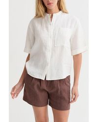 Crescent - Mandarin Collar Button Up Linen Top - Lyst