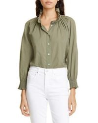 Veronica Beard - Calisto Ruffle Collar Cotton Button-Up Shirt - Lyst