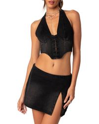 Edikted - Katrina Lace-Up Denim Corset Halter Top - Lyst