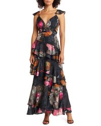 Hutch - Miah Floral Tiered Ruffle Gown - Lyst