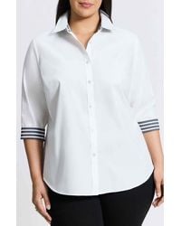 Foxcroft - Margie Stripe Trim Cotton Blend Button-Up Shirt - Lyst