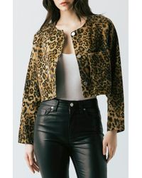Blank NYC - Crop Leopard Print Denim Jacket - Lyst