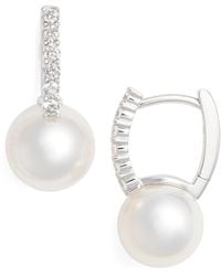 Mikimoto - Diamond & Akoya Cultured Pearl Earrings - Lyst