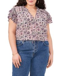 1.STATE - Floral Print Flutter Sleeve Blouse - Lyst