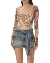 AFRM - Ines Long Sleeve Abstract Print Mesh Top - Lyst