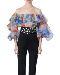 Carolina Herrera - Floral Off The Shoulder Silk Top - Lyst