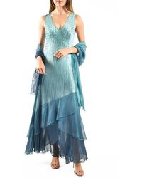 Komarov - Tiered Charmeuse & Chiffon Cocktail Dress With Shawl - Lyst