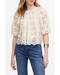 Madewell - Embroidered Shirred Puff Sleeve Top - Lyst