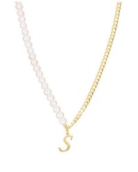 ATHRA LUXE - Genuine Freshwater Pearl & Curb Link Initial Pendant Necklace - Lyst
