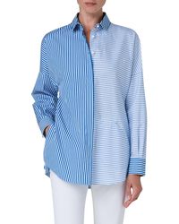 Akris Punto - Mixed Directional Stripe Cotton Poplin Button-up Shirt - Lyst