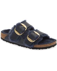 Birkenstock Arizona Big Buckle Genuine Shearling Lined Sandal in Black | Lyst