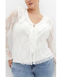 City Chic - Lacie Ruffle Long Sleeve Lace Top - Lyst